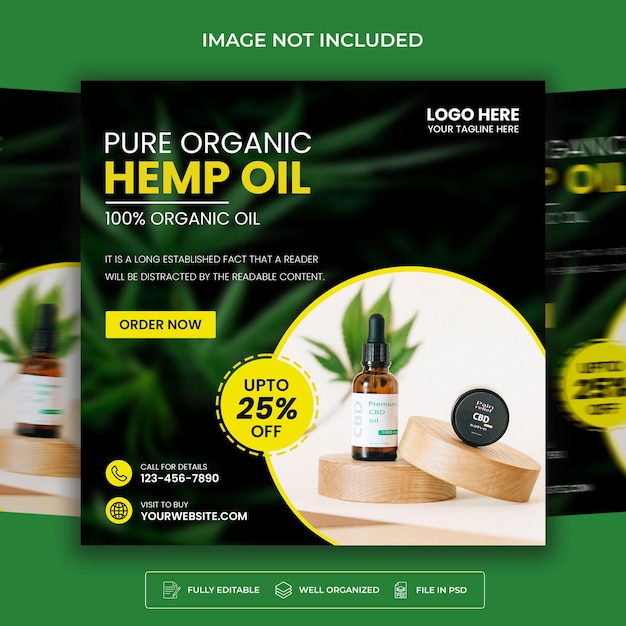 PSD cbd natural hemp oil square social media banner post template