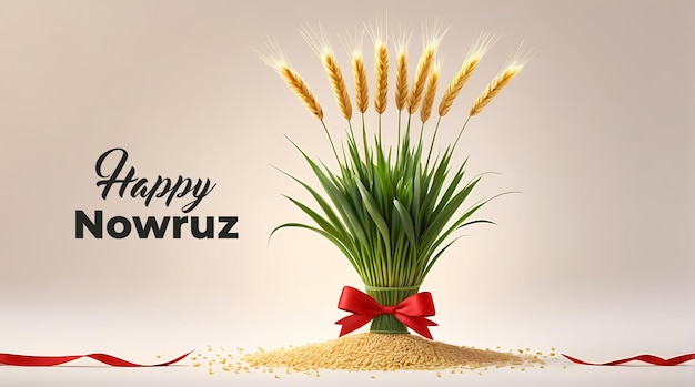 PSD Celebrate happy nowruz Fresh and Festive Wheatgrass a Plate Tied with a Red Ribbon