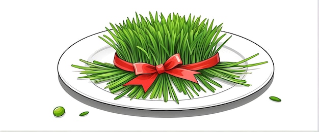 PSD Celebrate happy nowruz Fresh and Festive Wheatgrass a Plate Tied with a Red Ribbon