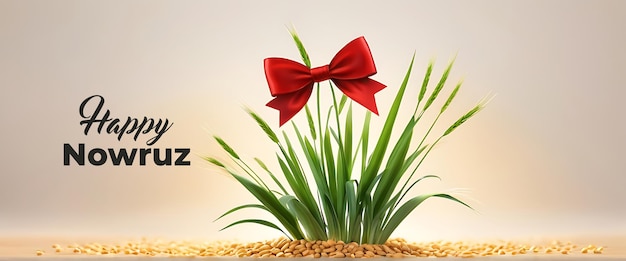 PSD Celebrate happy nowruz Fresh and Festive Wheatgrass a Plate Tied with a Red Ribbon