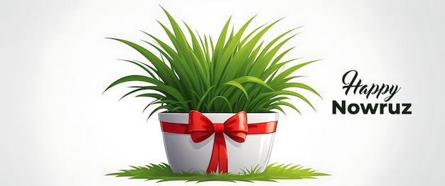 PSD Celebrate happy nowruz Fresh and Festive Wheatgrass a Plate Tied with a Red Ribbon