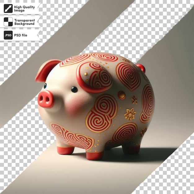 PSD ceramic piggy statue on transparent background