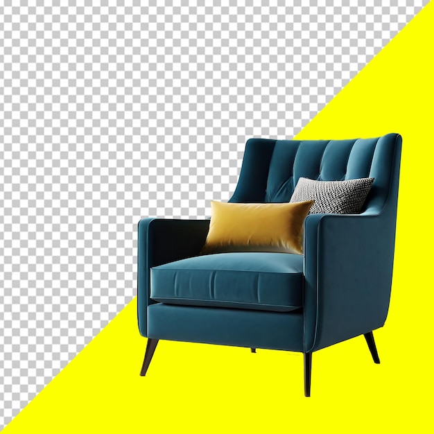 Psd chair with a yellow pillow on it and a With Transparent background