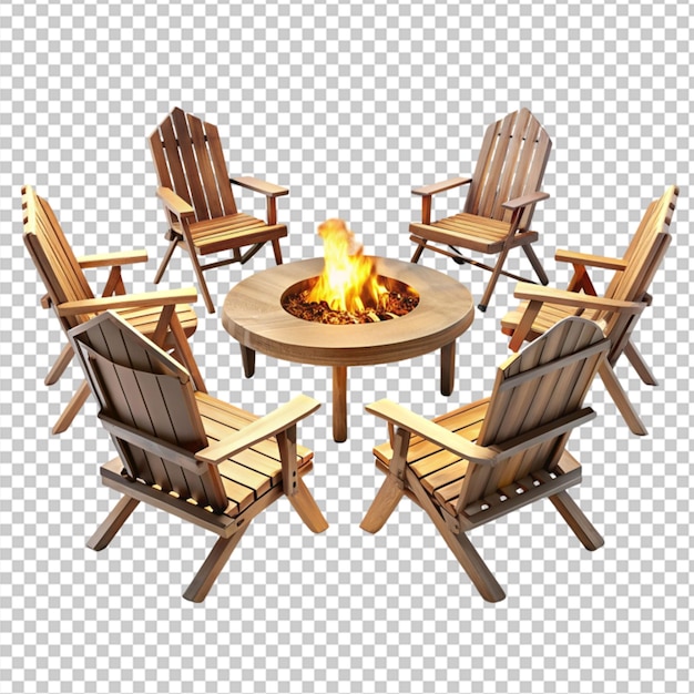 PSD of a chairs around campfire pit on transparent background