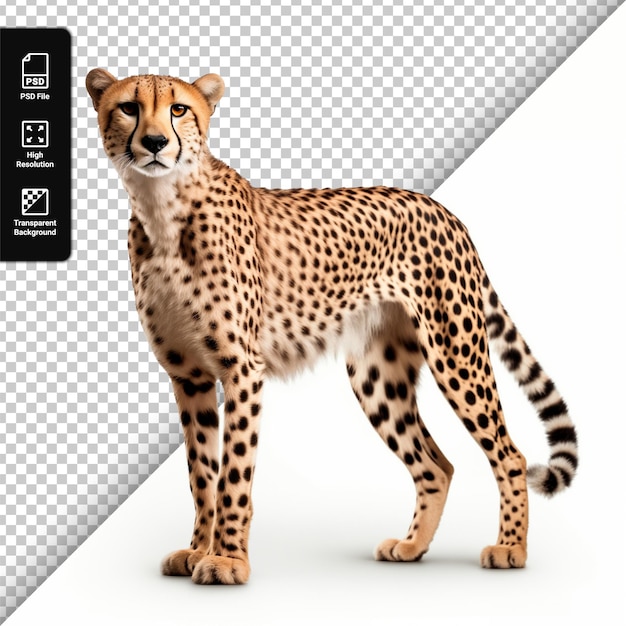 PSD Cheetah looking at the camera isolated on transparent background