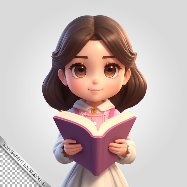 PSD Chibi girl read a book transparent background