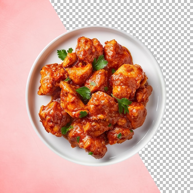 PSD Chicken tikka Masala in plate isolated on transparent background