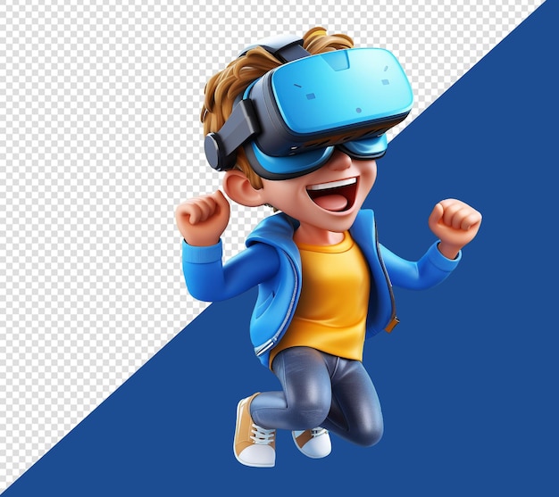 PSD a child wearing a virtual reality headset and wearing a blue jacket with transparent background