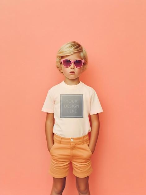 PSD psd children tshirt mockup beautiful child commercial model posing us flag america