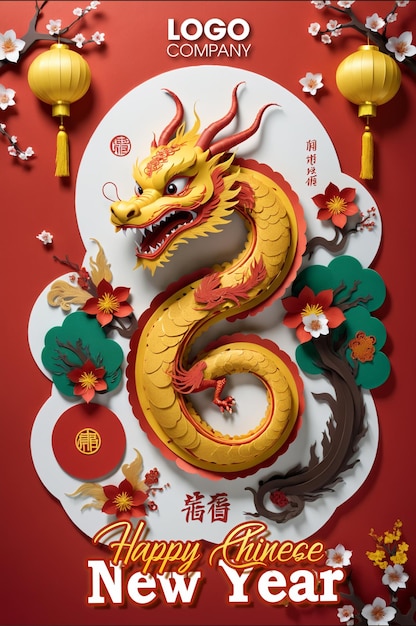 PSD psd chinese new year 2024 the dragon asian china style paper cut