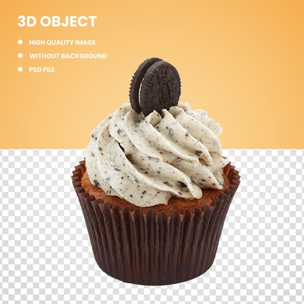 PSD psd chocolate cupcake with whipped cream and biscuit on it