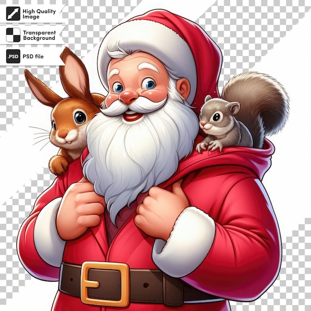 PSD Christmas background with santa elvesgifts and squirrels on transparent background