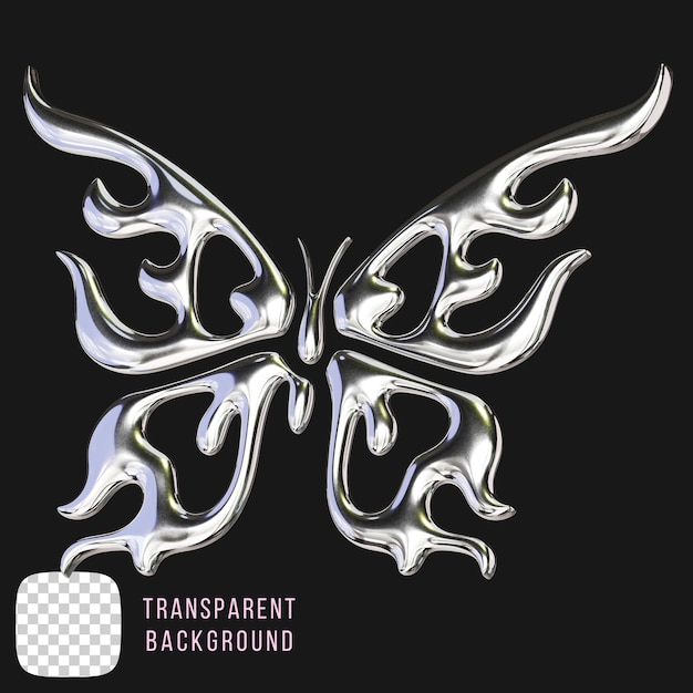 Psd chrome abstract butterfly shape 3d rendering