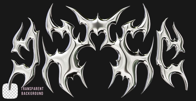 Psd chrome metal y2k abstract tribal tattoo shapes 3d rendering