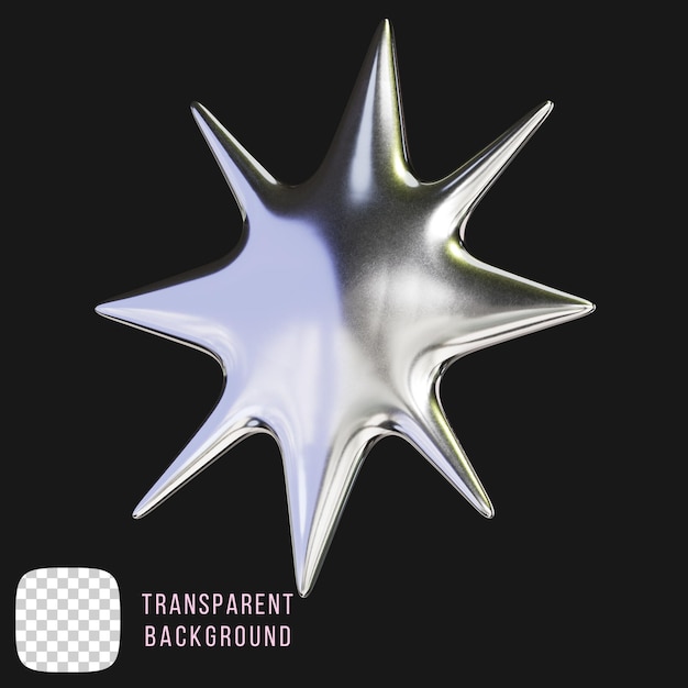 PSD psd chrome star y2k abstract shape 3d rendering