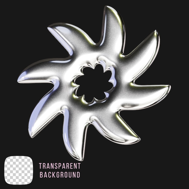 Psd chrome star y2k abstract shape 3d rendering