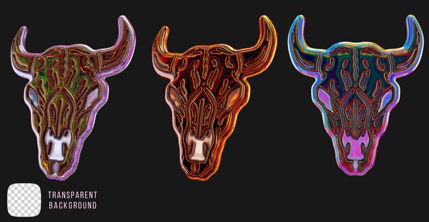 Psd chrome y2k abstract bulls head shape 3d rendering