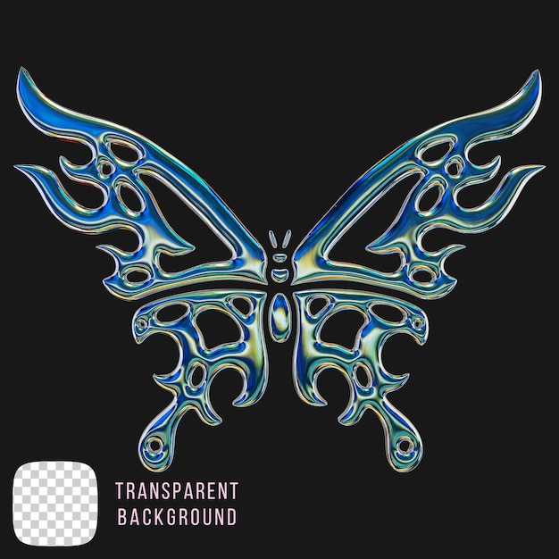 Psd chrome y2k abstract butterfly shape 3d rendering