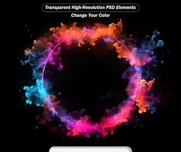 PSD circle frame with red and blue fire trails with particles