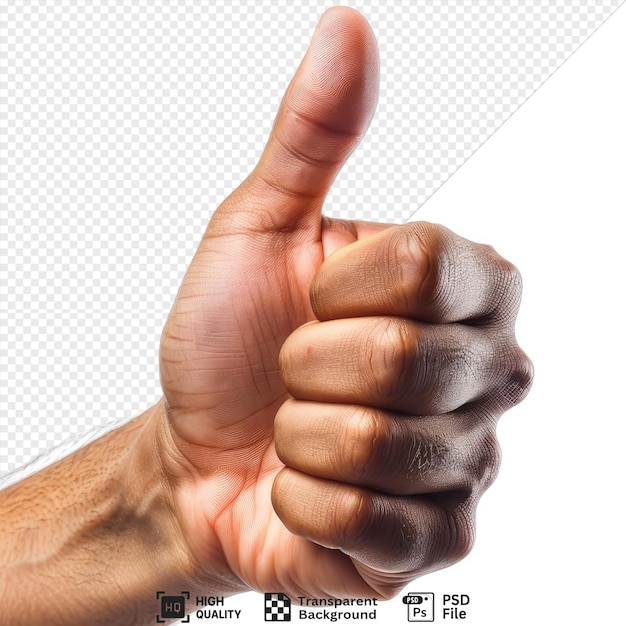 PSD psd closeup of male hand showing thumbs up sign against isolated on transparent background