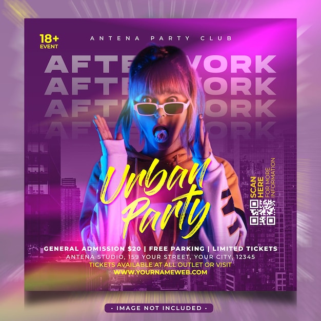 PSD club dj night party after work social media post and flyer template