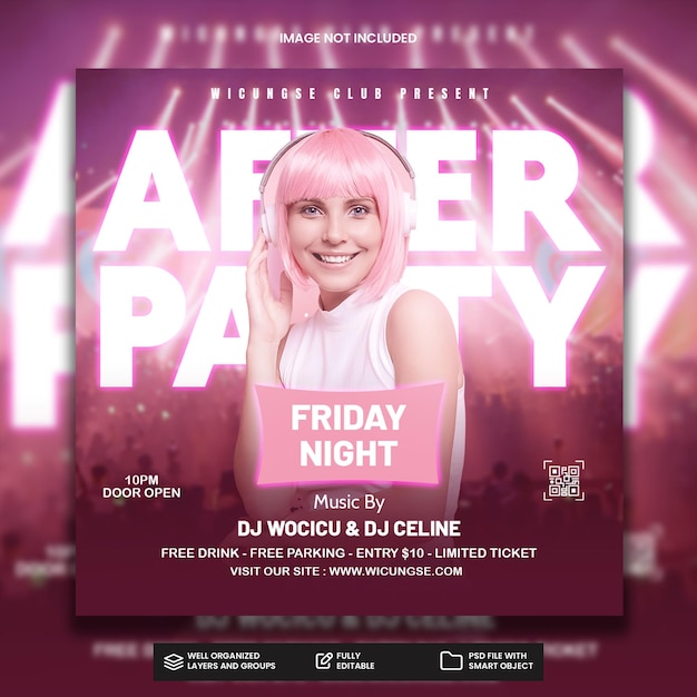 PSD club dj party flyer social media post and web banner template