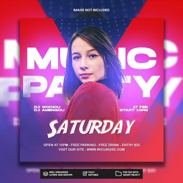 PSD club dj party flyer social media post and web banner template