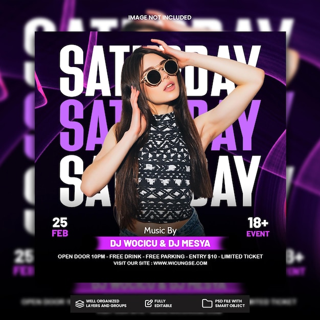 PSD club dj party flyer social media post and web banner template