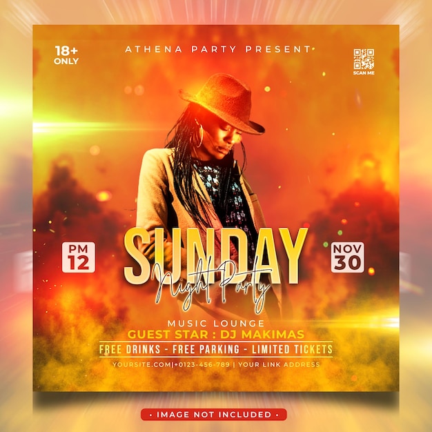 PSD club dj sunday night party flyer social media post template