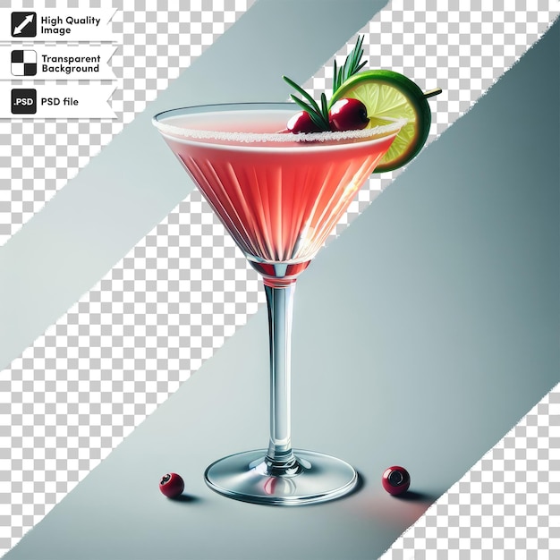 PSD cocktail with cherry and lemon on transparent background