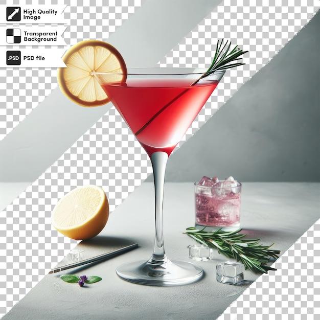 PSD cocktail with cherry and lemon on transparent background