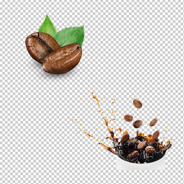 PSD coffee beans falling isolated on the table