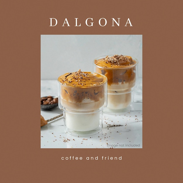 PSD Coffee dalgona with brown background instagram post template