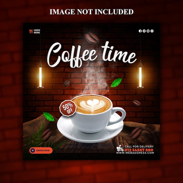 PSD coffee shop drink menu promotion social media banner post template design