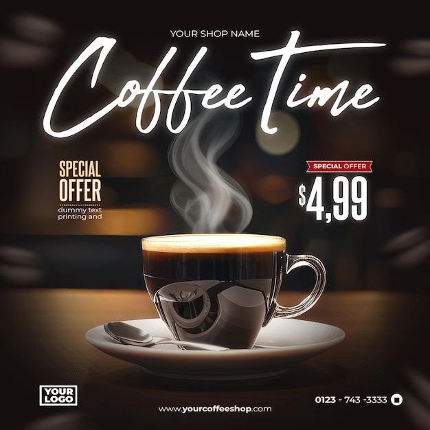 PSD coffee time banner or social media post template design