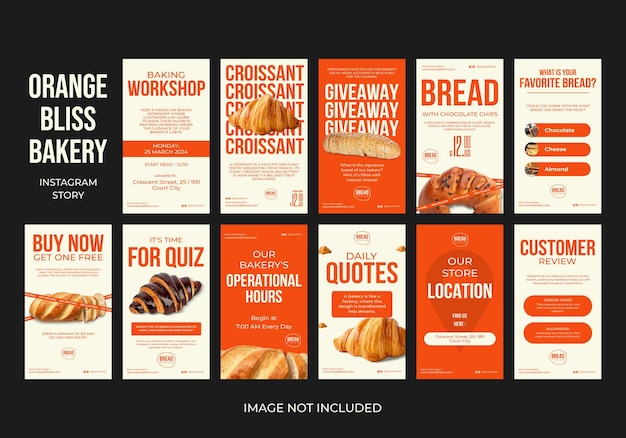 PSD psd collection of croissant bread design for social media and instagram story template