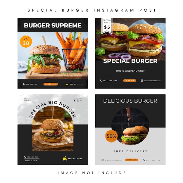 PSD psd collection of special burger menu design for social media and instagram post template