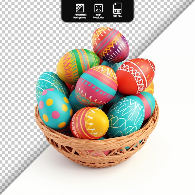 PSD psd colorful easter eggs in basket isolated on transparent background