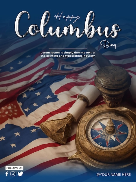 PSD columbus day celebration poster design template