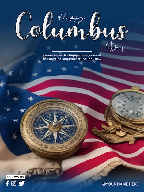 PSD columbus day celebration poster design template