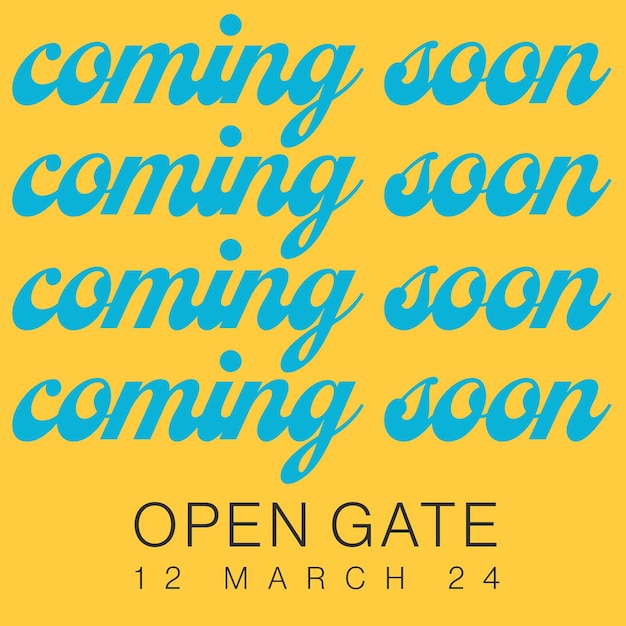 PSD Coming soon open gate on yellow background instagram post template