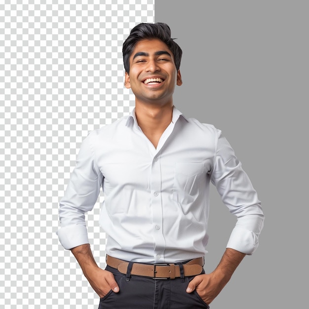 PSD Corporate happy Businessman standing and smiling on isolated transparent background