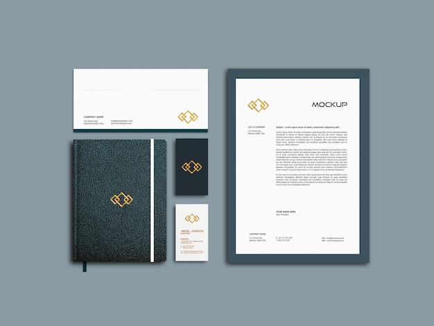 PSD Corporate Stationary Mockup with business card and mockup