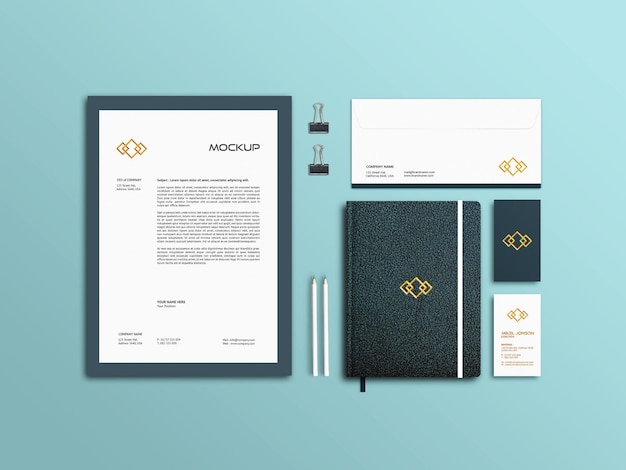 PSD Corporate Stationary Mockup with business card and mockup