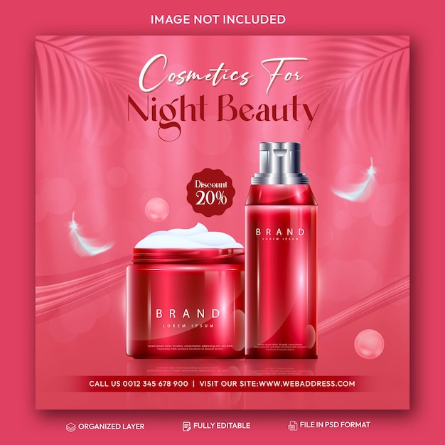 PSD cosmetics beauty products and makeup social media post and discount sale banner design template