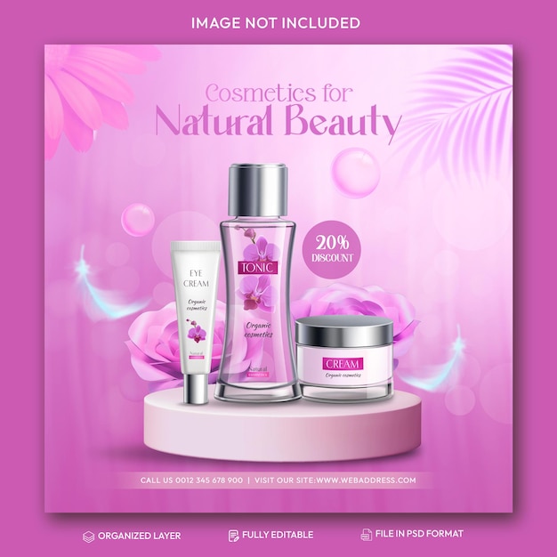 PSD cosmetics beauty products and makeup social media post and discount sale banner design template