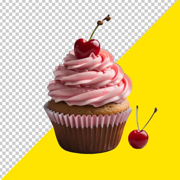 Psd cupcake with a cherry on it and a cherry on the top with Transparet Background