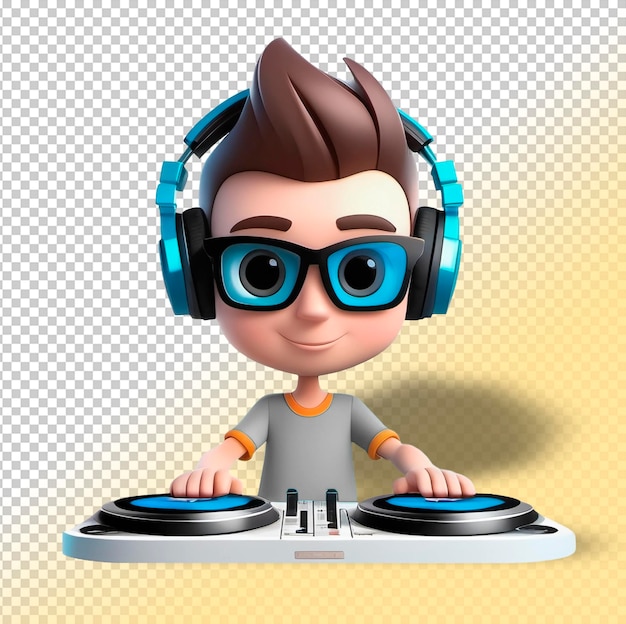 PSD cute cartoon 3d boy dj