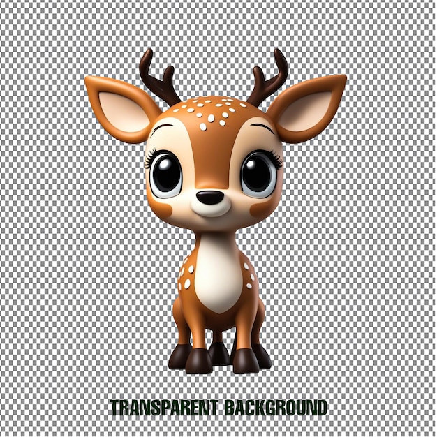 PSD Cute Deer in Flat Cartoon Style with Transparent Background