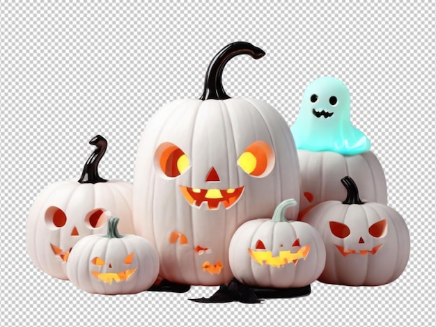 psd of a cute Halloween pumpkins and bats on transparent background